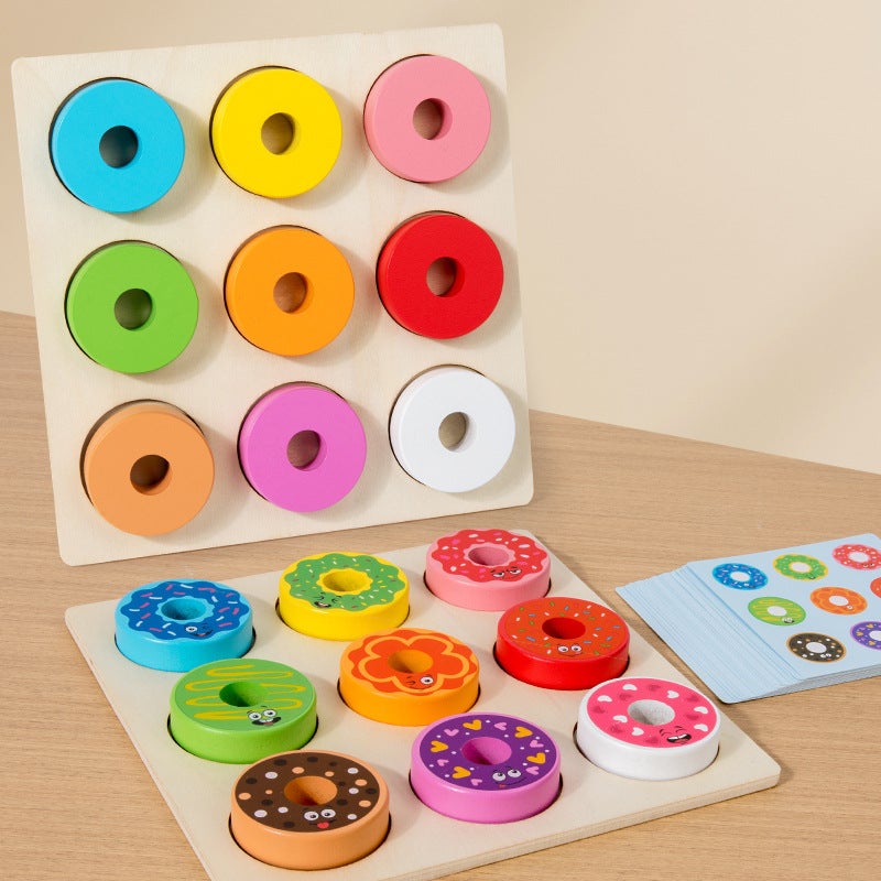 Early Education Children'S Puzzle Shape Color Cognitive Matching Donut Parent-Child Interaction Fun Matching Wooden Toys - Image 5